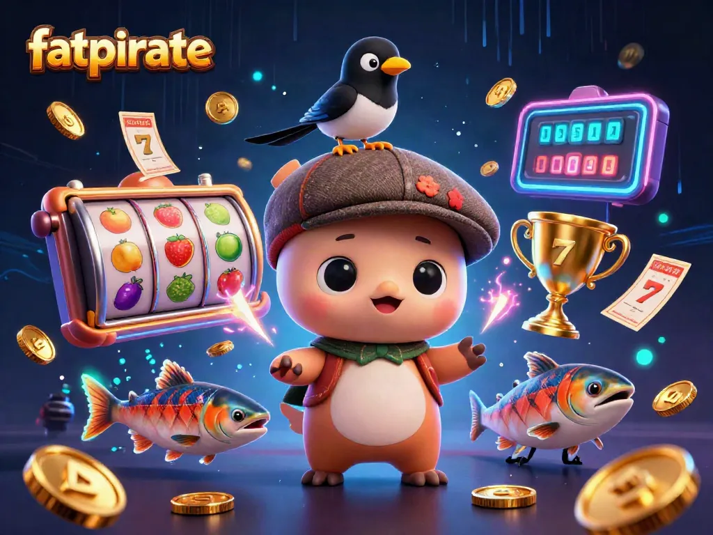 Engage with the exciting fatpirate gaming scene featuring vibrant aquatic characters and slot reels.