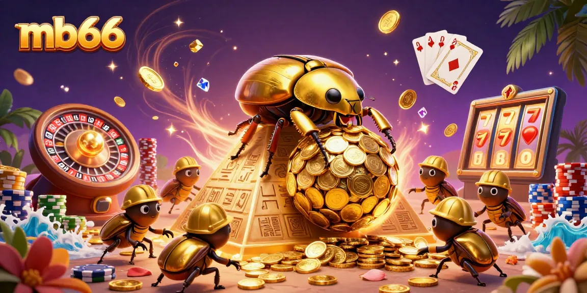 Experience the thrill of mb66 casino with golden beetles and casino treasures in a magical scene.