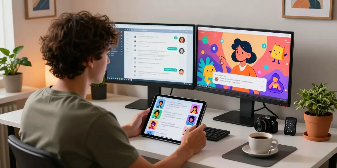 Engaging in nsfw ai chat on a tablet in a vibrant digital workspace