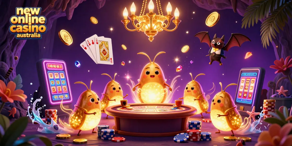Experience new online casino australia with glowworms lighting up an enchanting casino scene.