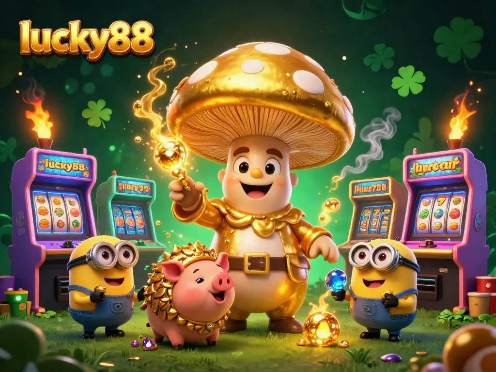 Spin to win with lucky88 as golden wizard channels magic in a vibrant casino scene.
