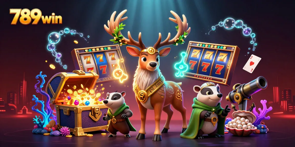 Capture the excitement of 789win casino games with vibrant characters and dynamic elements.